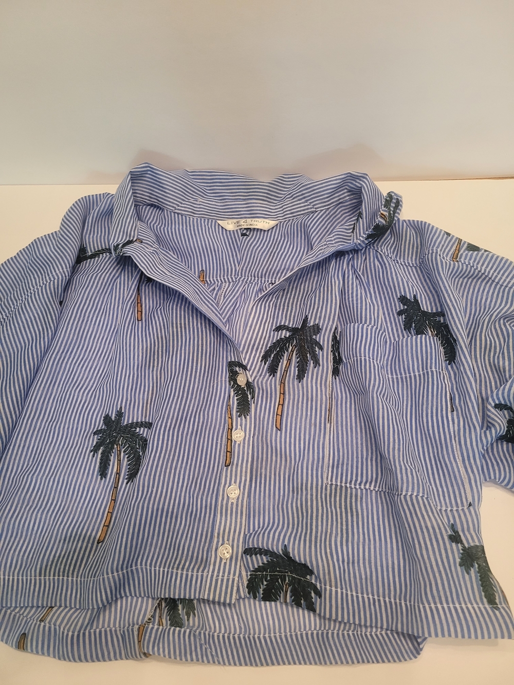 Live 4 Truth Blue & White Striped Palm-Embroidered Button-Down Shirt